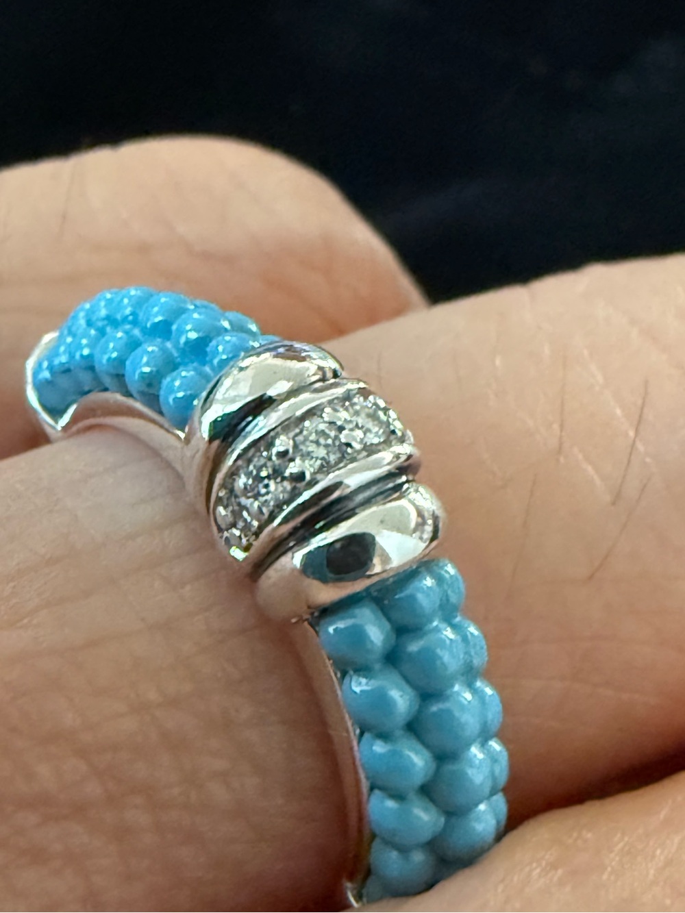 Blue Ceramic Diamond Stacking Ring from Lagos - Picture 4 of 11